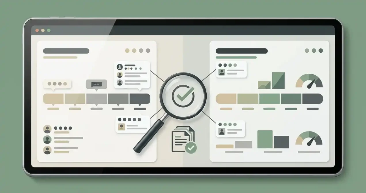 Neutral illustration af ratings, små stikprøver og klagesignaler uden platformlogoer