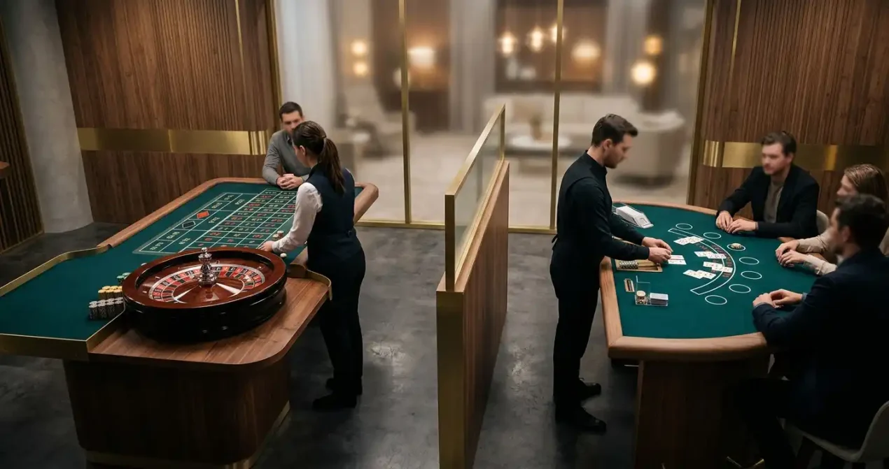 Neutral illustration af live blackjack og roulette uden casino-branding