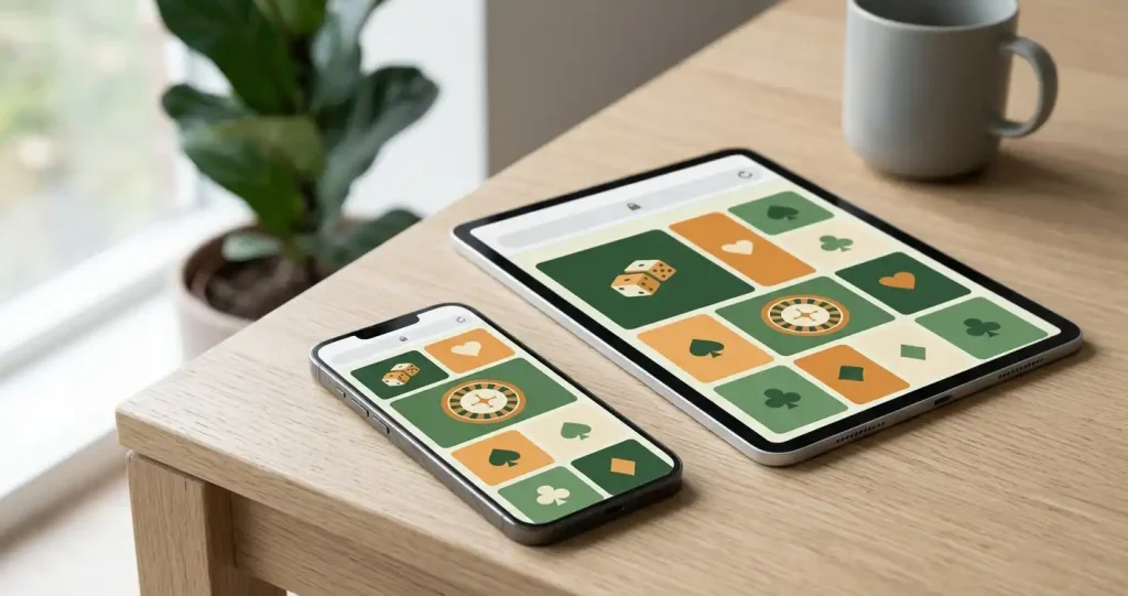 Illustration af en smartphone med generisk browserbaseret casinooplevelse uden brandinterface